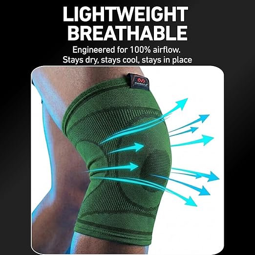 McDavid 4-Way Elastic Knee Sleeve, Compression Knee Support for Pain Relief, Soreness, All-Day Daily Activity Black/Green L