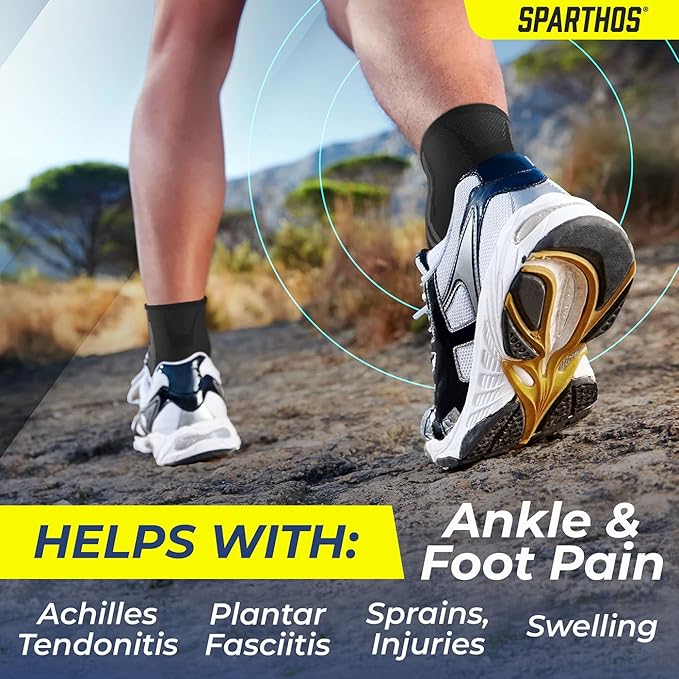 Sparthos Ankle Compression Socks (Pair) – Plantar Fasciitis Sleeves with Arch Support – Foot Ankle Brace for Men & Women – Injury Recovery - Pain Relief from Sprains, Strains, Arthritis (Beige-XL)