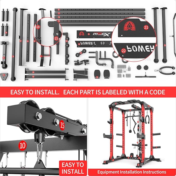 Multi-Purpose Squat Rack,Smith Machine Weight Rack Set with Cable Crossover System, Home Gym Power Racks, Power Racks and Packages