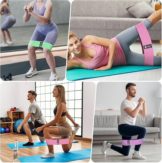 Booty & Resistance Bands – 3 Level Non-Slip Fabric Exercise Bands for Legs & Glutes, Women & Men, Squats, Hip Thigh Training, Yoga, Pilates, Home Workout