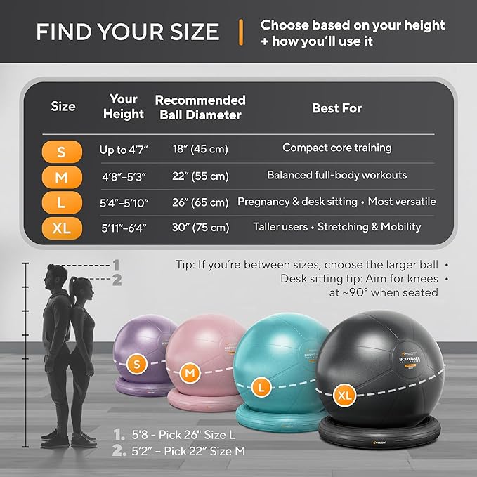 MANTRA SPORTS Yoga Exercise Ball Chair for Office Desk with Base, Ideal for Pregnancy, Birthing, Stability Exercises & Fitness. Swiss Stability Birth Ball for Labor, Gym & Workouts.