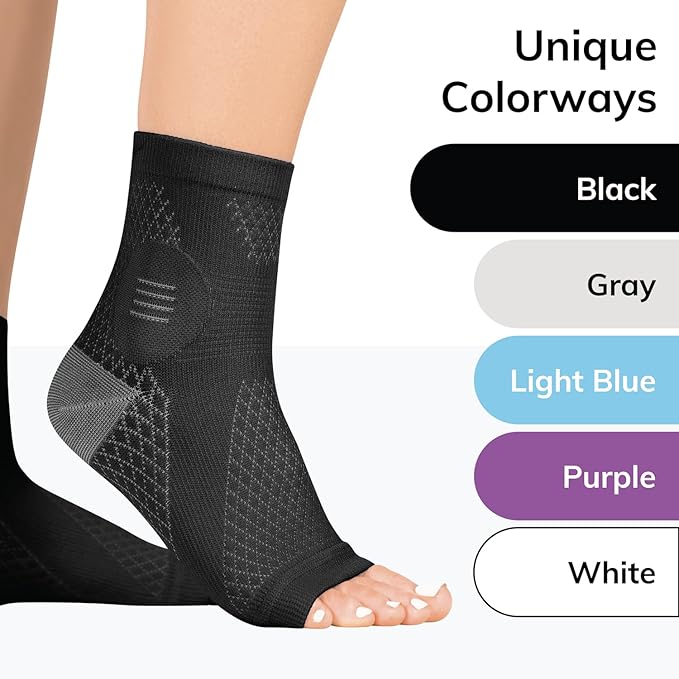 BraceAbility Neuropathy Socks (3 Pairs) - Multipack Peripheral Compression Diabetic Toeless Foot Sleeves for Nerve Damage in Feet, Ankle Gout, Plantar Fasciitis Relief for Men and Women (L - Black)