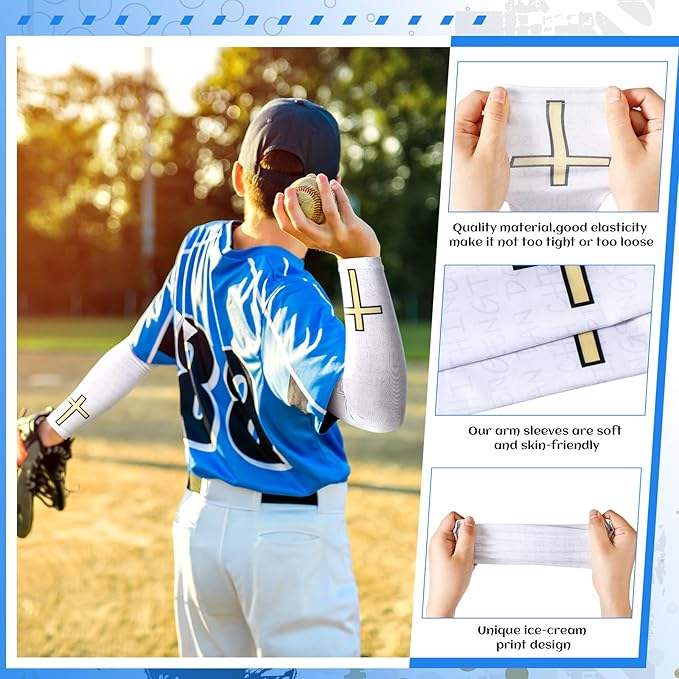 Shyyween 6 Pair Ice Cream Drip Baseball Arm Sleeve Youth Cross Sun Protection Compression Arm Sleeve American Flag Sport Gift
