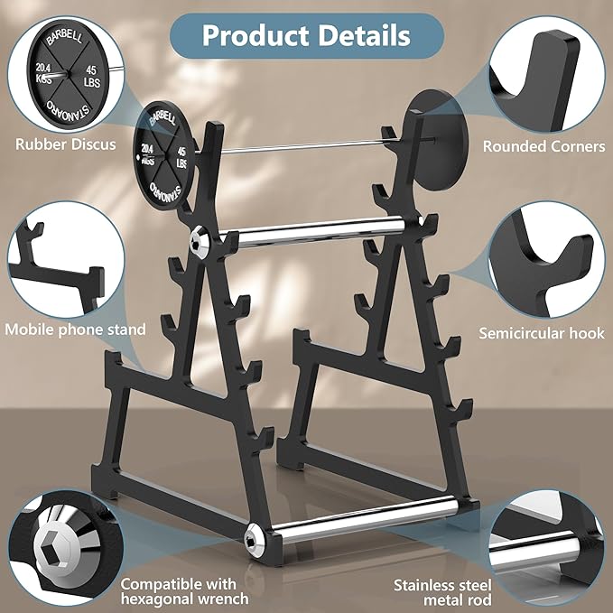 Metal Squat Rack Pen Holder with 8 Slots Mini Metal Barbell & Plastic Weight Blocks Holder Mini Barbell Desk Toy Funny Office Decor for Men Women Cool Pen Holder Gifts for Men (Black)