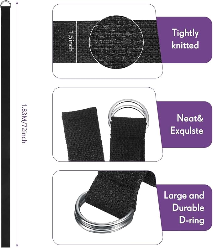 Jerify 50 Pcs Yoga Strap for Stretching Bulk 6ft Exercise Stretch Band with Metal D Ring Adjustable Pilates Non Elastic Yoga Belt for Women Men Physical Fitness Gym Workout Dance (Black)