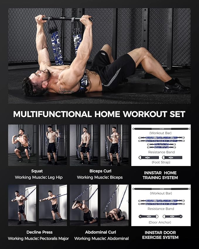 Innstar Multi-Function Resistance Bands for Working Out, Push Up Exercise Bands Resistance Bands Set for Bench Press Gym Equipment, Home Workout, Travel Portable