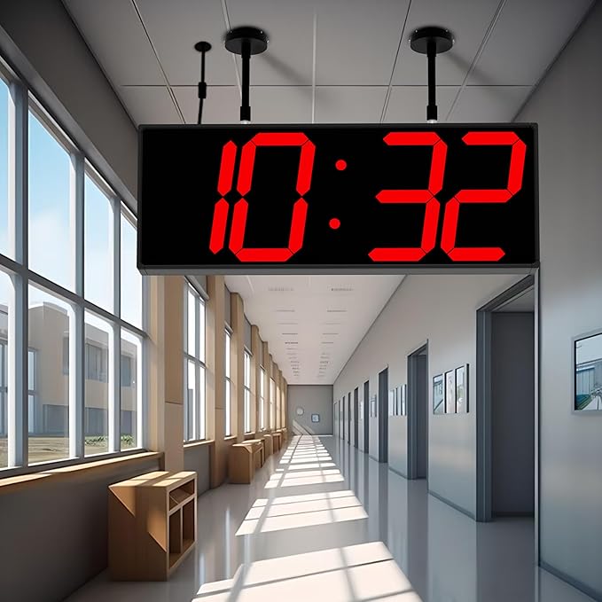 CHKOSDA 19" Double Sided Digital Wall Clock Large, Remote Controlled LED Dual Face Clock with Red Digits, 16 Alarms & Timer, Heat-Resistant Frame for Warehouse, Factory, Garage, AC Powered.