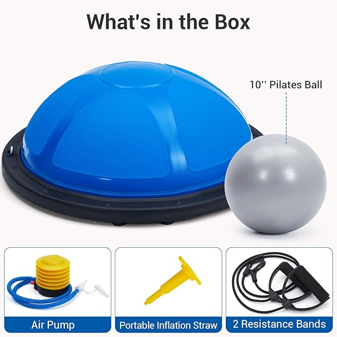 IDEALHOUSE 23" Half Exercise Ball Trainer, Balance Ball Trainer with Resistance Bands, 1600 Lbs Non-Slip bosu Ball for Strength Training, Stability Gear for Home Gym Body Workout & Pilates Equipment