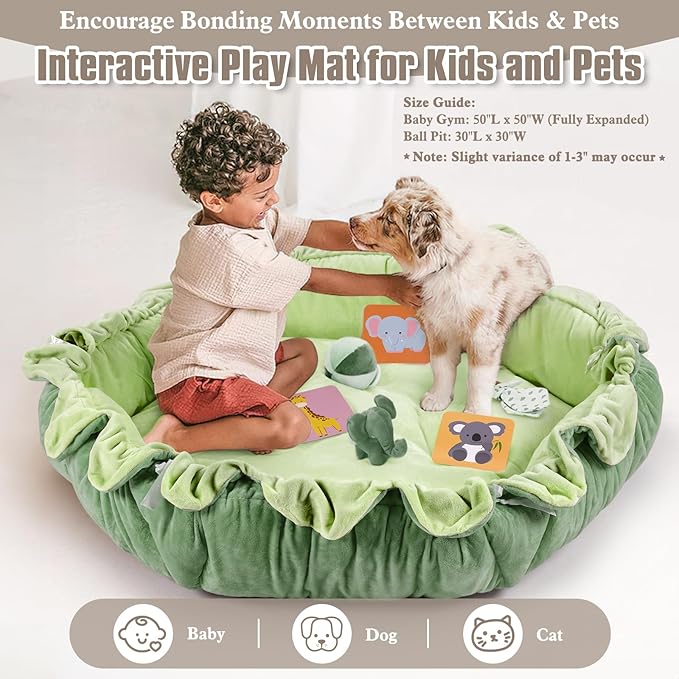 5-in-1 Plush Baby Play Gym, Activity Mat with Convertible Gym, Baby Gym 6 Sensory Toys, Play Center for Newborn to Toddler, Green