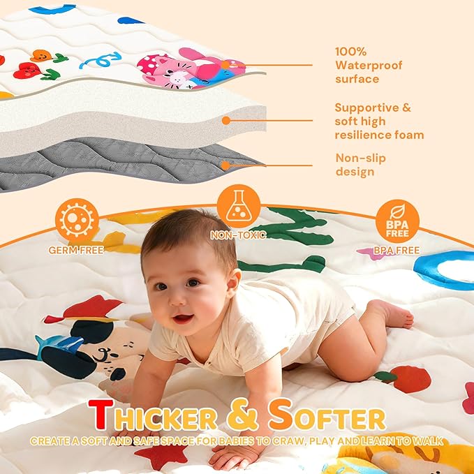 RONGFA Baby Play Mat for Floor, 50'' x 50'' Thicken Foam Soft Padded Mat for Baby, Playpen Mat for Toddlers Infant Kids, Machine Washable, Non-Slip Bottom Safe for Crawling (Circus)