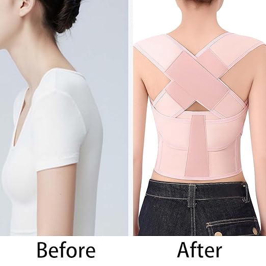 Posture Corrector for Women and Men Plus Size Full Back Support Brace Straightener Scoliosis Spine Upper Back Pain Relief Adjustable Shoulder Instant Posture Corrector with Hunchback (Pink, XX-Large)