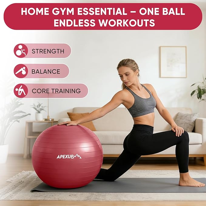 APEXUP Yoga Ball Exercise Ball Anti Slip Heavy Duty for Fitness, Balance & Core Workout, Balance Training, Pregnancy & Physical Therapy, 5 Sizes