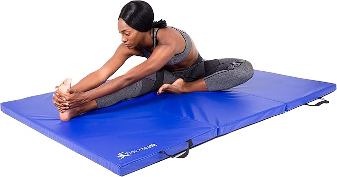 ProsourceFit Tri-Fold Folding Thick Exercise Mat 6’x4’ with Carrying Handles for Tumbling, Martial Arts, Gymnastics, Stretching, Core Workouts