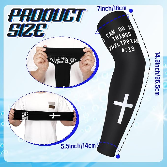 Geyoga 6 Pairs Cooling Arm Sleeves Cross Faith Cover Sleeve Jesus Bible Verses Arm Sleeves for Football Basketball