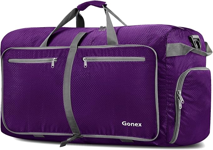 Gonex Large Foldable Travel Duffle Bag with Shoes Compartment, Packable Lightweight Water Repellent Duffel Bag for Camping Gym Weekender Bag