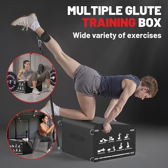 PAPABABE Hip Thrust Bench & Fitness Accessories Set, All-in-One Glute Box, Angled Hip Thrust Box with Anti-Slip Tread, Durable Jump Box at Home Gym, Core & Ab Workout Strength Training