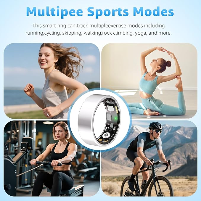Smart Ring Health Tracker for Women & Men, Fitness Ring with Heart Rate Blood Oxygen, Sleep monitor, Step Tracker, IP68 Waterproof Compatible with iOS & Android, No Subscription Fee (Silver, 6)
