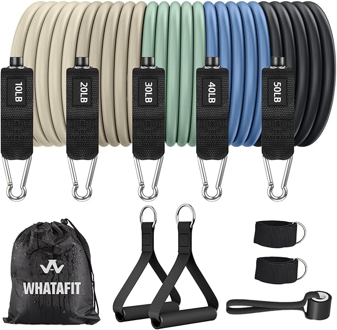 WHATAFIT Resistance Bands, Exercise Bands，Resistance Bands for Working Out, Work Out Bands with Handles for Men and Women Fitness, Strength Training Home Gym Equipment