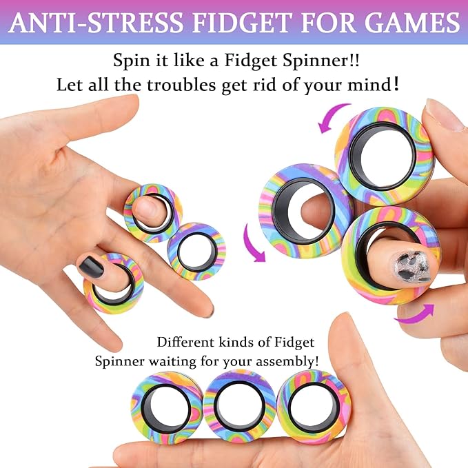 Cevioce Easter Basket Stuffers for Teens Boys Girls 3Pcs Magnetic Rings Fidget Toy Set, ADHD Anxiety Magnetic Fidget Toys Adults Fidget Spinner Rings for Relief, Easter Gifts for Kids 8+ Year Old C