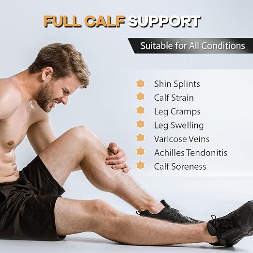 Copper Calf Compression Sleeves for Men & Women - High Stretch Graduated Compression with Anti-Slip Grip | Breathable & Smooth Lining Footless Design for Runners, Shin Splints, Leg Fatigue & Travel (Light Gray, Large)