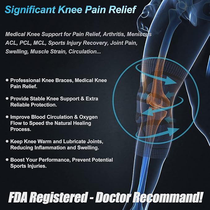 NEENCA 2 Pack Knee Braces for Knee Pain, Compression Knee Sleeves with Patella Gel Pad & Side Stabilizers, Knee Support for Meniscus Tear, Arthritis, Joint Pain, ACL, Runner, Workout