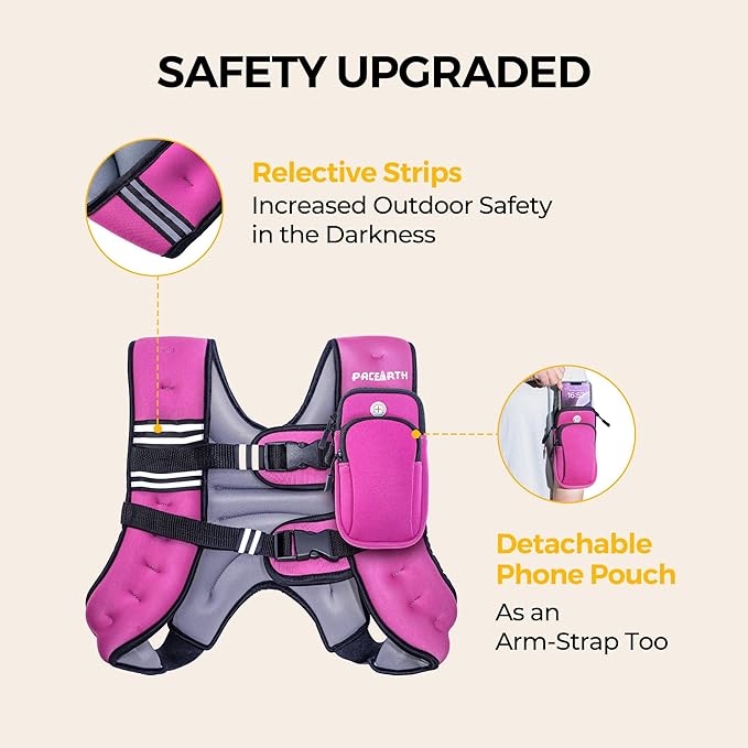 PACEARTH Weighted Vest,6lb/8lb/10lb/12lb/16lb/20lb/25lb/30lb Weight Vest with Reflective Stripe, Body Weight Vests for Women, Men, Weight Loss Workout, Strength Training, Running, Walking, Jogging