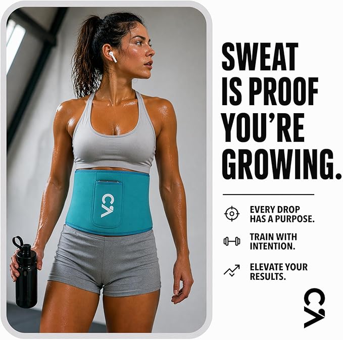 Waist Trimmer Belt for Men & Women – Silver Ion Sweat Belt, Anti-Slip Sauna Trainer, With Pocket & Precision Fit