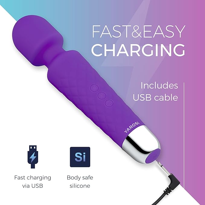 Yarosi Vibrator Wand Massager Strongest Massage Vibrating Power - Best Rated for Travel Gift - Magic Stress Away - Perfect for Muscle Aches and Sports Recovery - USB - Purple