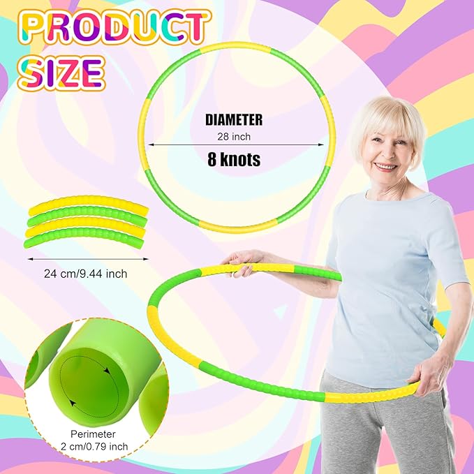 6 Pcs Exercise Hoop Detachable Fitness Rings Adjustable Plastic Toy Fitness Hoop Playground Toys Colored Circles for Teens Games Gymnastics Agility, 28 Inch(Green, Yellow)