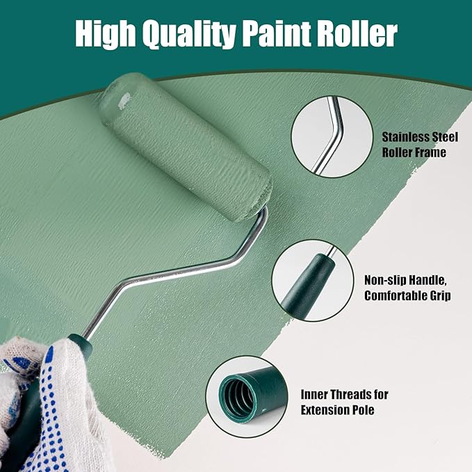 Paint Roller Kit, 15 Pack, 4 Inch Paint Roller, Small Paint Roller with Tray Liners, Roller Paint Brush Covers for All Surfaces, Painting Supplies for Walls, Kitchen, Cabinets and Ceilings