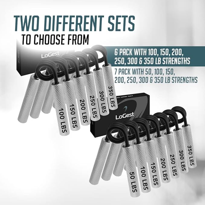 7 Pack Logest Metal Hand Grip Set, 50LB-350LB 7 Levels No Slip Heavy-Duty Grip Strengthener with Gift Box, Great Wrist & Forearm Hand Exerciser, Home Gym, Hand Gripper Grip Strength Trainer