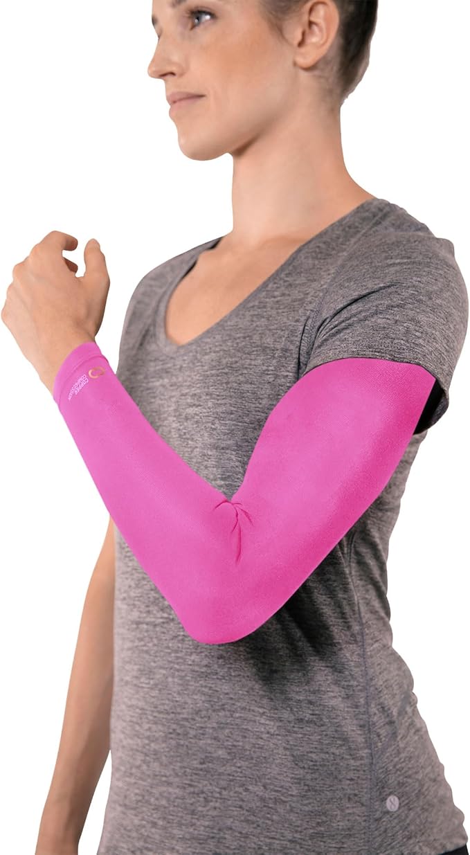 Copper Compression Arm Sleeve - Copper Infused Full Arm Brace for Forearm, Bicep, Triceps - Tennis Elbow, Basketball, Golf, Arthritis, Tendonitis, Bursitis, Post Surgery Rehab - Odor Resistant - Pink - XXL