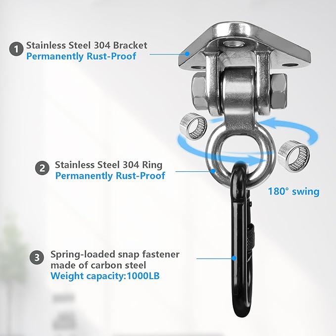 Heavy Duty Swing Hanger Bracket, 1000 lbs Capacity, 304 Stainless Steel Swing Mount with Threaded Hook, for Indoor/Outdoor Porch Swing, Hammock, Gym Rings, Punching Bag Hardware
