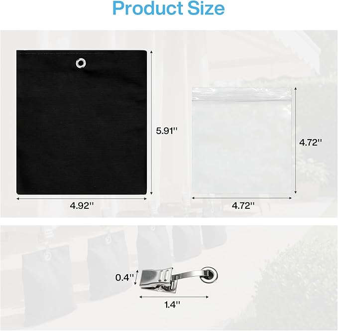 16 Pack Outdoor Curtain Weights, 15oz Curtain Weights Bags, Drapery Bottom Windproof Weighted Sandbag Bags with Sealed Bags & Clips for Outdoor, Patio Curtains Gazebo Tablecloths