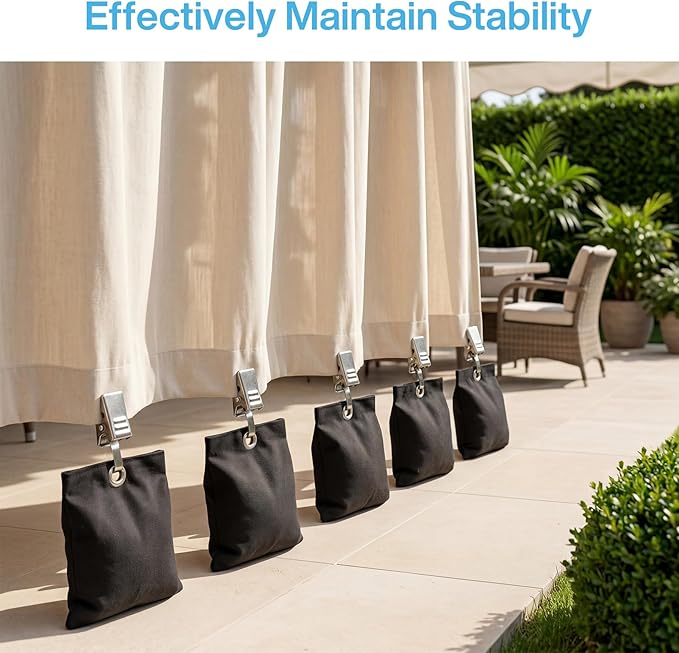 16 Pack Outdoor Curtain Weights, 15oz Curtain Weights Bags, Drapery Bottom Windproof Weighted Sandbag Bags with Sealed Bags & Clips for Outdoor, Patio Curtains Gazebo Tablecloths