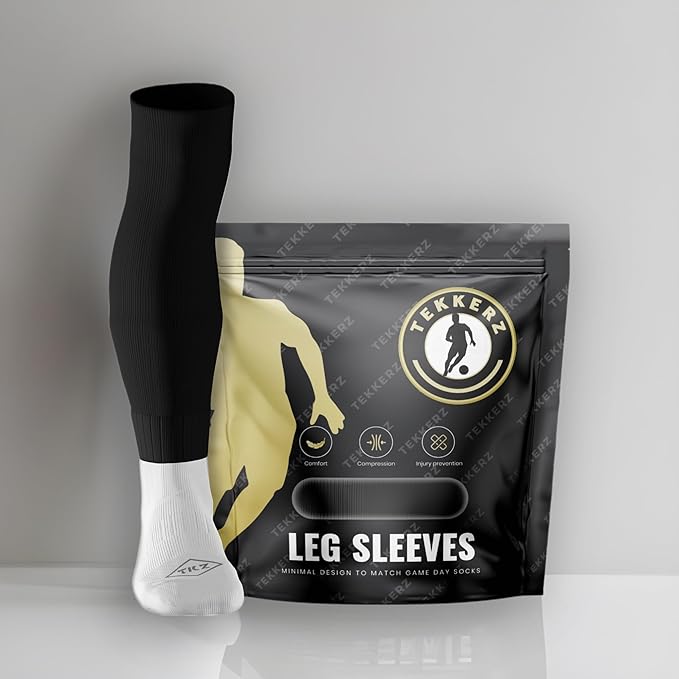 Tekkerz leg sleeve over 20 color variations compatible with grip socks for soccer, football, hockey, rugby athletic socks