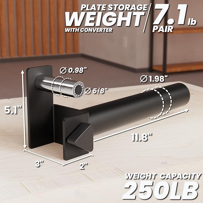 Synergee Weight Plate Storage Peg for Power & Squat Racks. Fits 2x2, 2x3 & 3x3 Racks. Rack-Mounted Plate Holder for Olympic Weight Plates.
