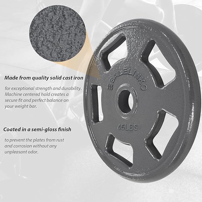 Balelinko Cast Iron 2-Inch Olympic Grip Plate Weight Plate for Strength Training, Weightlifting and Crossfit
