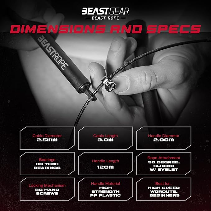 Beast Gear Jump Rope, Jump Ropes for Fitness, Premium Aluminium Skipping Rope for Men Women - Boxing, MMA, HIIT, Strength Training & Double Unders