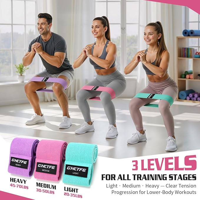 15PCS Fabric Resistance Bands for PT& Yoga Class, Athletes Training, Home Gym Exercise, Non-Slip Booty Bands Bulk Set for Glute, Leg Bands for Women, 3 Resistance Levels with Carry Bag