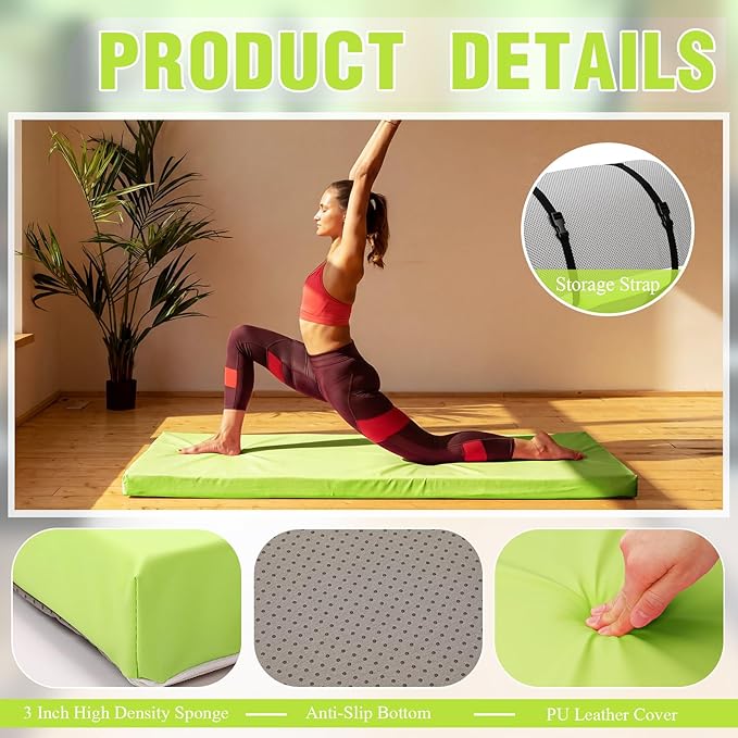 Lyrow 3 Inch 72"x 24" Thick Foldable Yoga Mat with Carry Strap, Non-slip Portable Foam Gym Mat for Yoga, Pilates and Stretching