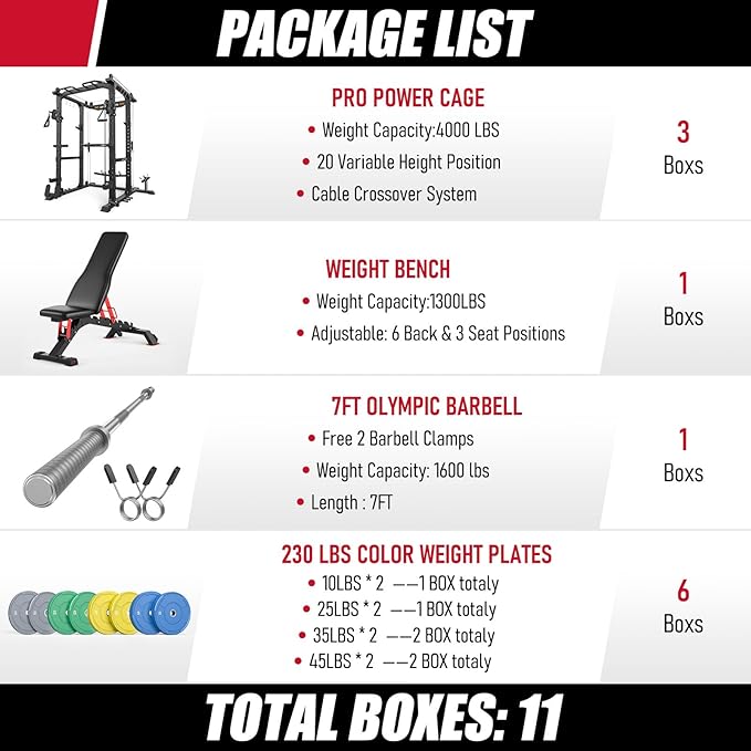 Sportsroyals Squat Rack, LAT Power Cage, Power Rack Multi-Function with Pulley System and Training Attachments for Home Gym