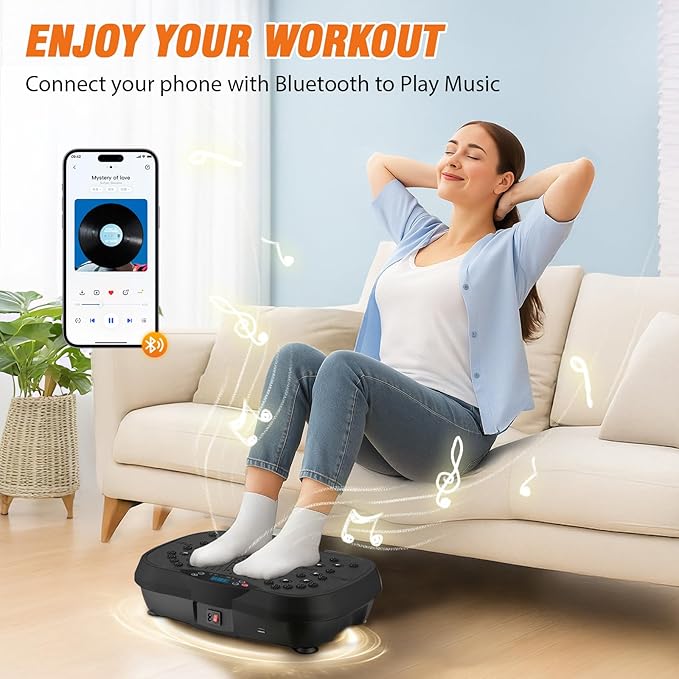 ALSO GO Vibration Plate Exercise Machine, 10 Preset Modes & 200-Level Vibration Platform for Weight Loss/Lymphatic Drainage, 400lbs Capacity Vibration Board with Resistance Bands for Full Body Workout