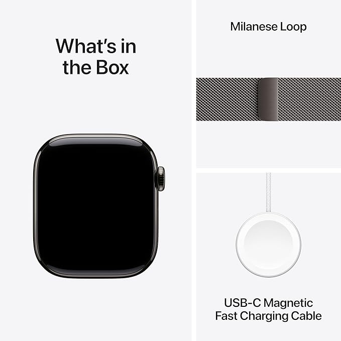 Apple Watch Series 10 [GPS + Cellular 42mm] with Slate Titanium Case with Slate Milanese Loop. Fitness Tracker, ECG App, Always-On Retina Display, Carbon Neutral with AppleCare+ (2 Years)