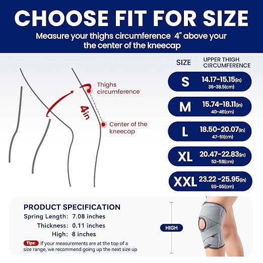 JOMVD Knee Brace for Knee Pain, Meniscus Tear, Adjustable Knee Support with Side Spring Stabilizers for ACL,Meniscus Tear, Arthritis, Patella Stability, Knee Pain Relief, Women and Men,Large