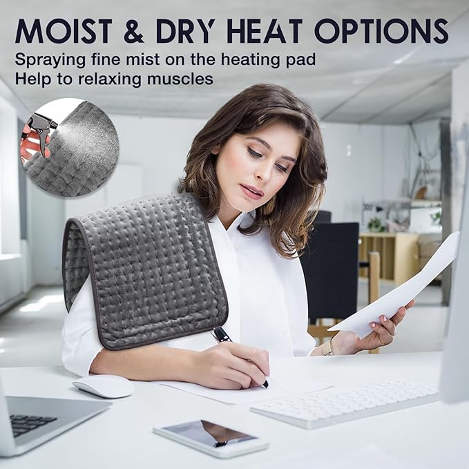 DAILYLIFE Heating Pad for Back Pain Relief, 17"x33" Large Size Electric Heated Pad with Overheating Protection, 6 Heating Settings and UL Certified, Auto-Off and Machine Washable, Gray