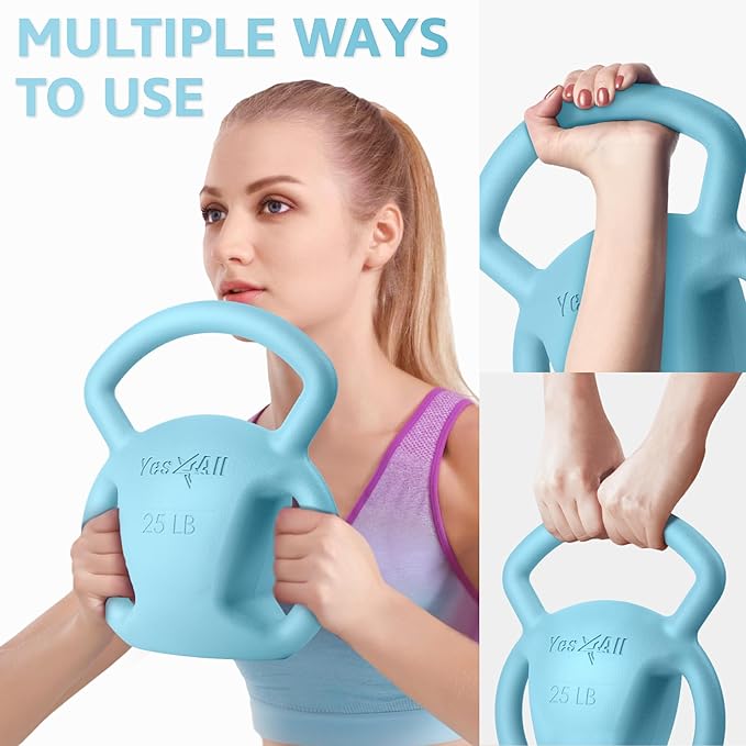 Yes4All Kettlebell, Strength Training Kettlebells for Women, Wide Multi-grip Textured Handle for Home Gym Exercises & Full Body Workout, Single 5–25 lb & Set of 10-15 lb