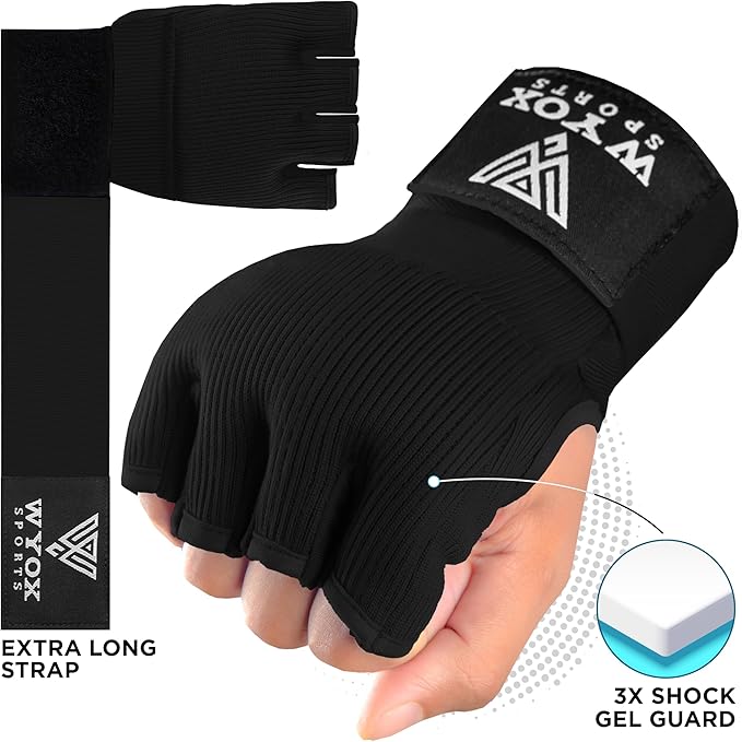 WYOX Gel Boxing Hand Wraps Inner Gloves for Men & Women – 80cm Quick Wrist Strap, Padded Knuckle Support, Fingerless MMA Muay Thai Kickboxing Wraps for Training, Punching & Martial Arts