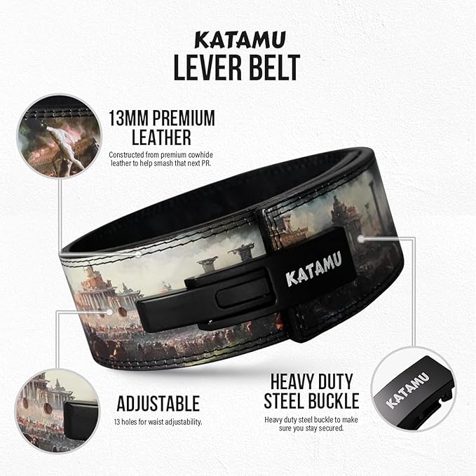 Katamu Premium Leather Lever Weightlifting Belt – Secure Steel Lever, Powerlifting Support for Deadlifts, Squats & Heavy Lifts