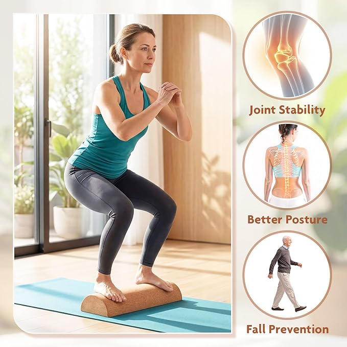 Cork Balance Board, Foot Balance Board Set with Massage Roller, Massage Ball, Toe Resistance Band, Toe Spacer, Resistance Band, Storage Bag, Ankle Strengthener for Home Office Gym